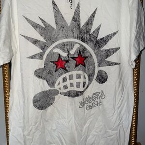 White Graphic Tee with Red Star Eyes